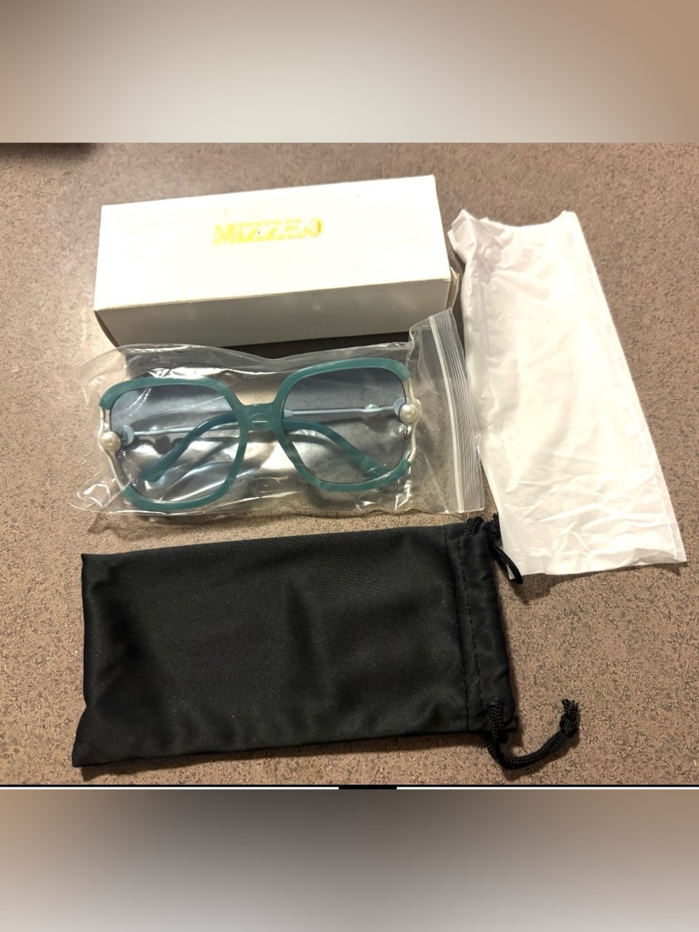 Teal Women's Sunglasses with Pearl Accent Detail